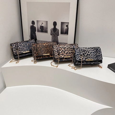Leopard Print PU Leather Crossbody Bag For Women With Gold Chain Strap Elegant Flip Shoulder Bag For Daily Commute
