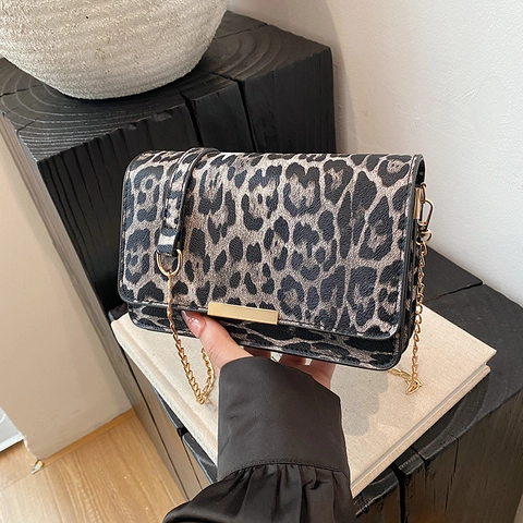 Leopard Print PU Leather Crossbody Bag For Women With Gold Chain Strap Elegant Flip Shoulder Bag For Daily Commute