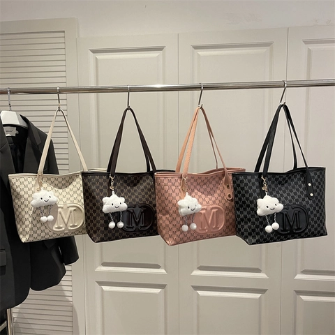 Mode Cuir PU Grande Capacité Sac Fourre-tout Imprimé Monogramme Femmes Sac à Épaule Minimaliste Urbain Navette Sac Shopping