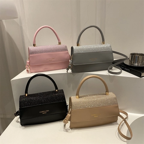 Borsa a Mano da Donna in Pelle PU Tracolla Patchwork Strass Piccola Borsa Quadrata per Pendolari Festa Donna Borsa