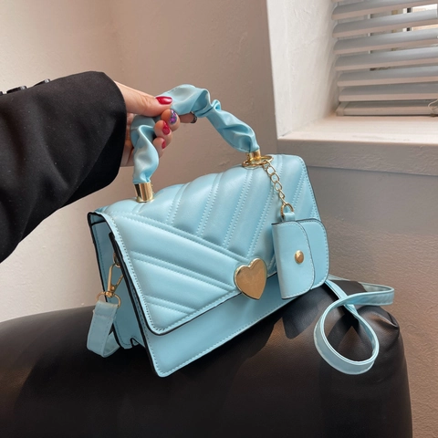Dames Gewatteerde PU Leren Schoudertas Met Hartslot Geplooide Handgreep En Mini Portemonnee Crossbody Handtas
