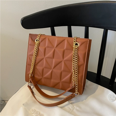 Borsa A Tracolla Da Donna In Pelle PU Trapuntata Geometrica 3D Catena Dorata Borsa Sottobraccio Moda Quotidiana