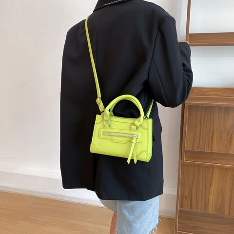 Mini Borsa A Mano Da Donna Pelle PU Borsa A Spalla Tracolla Cerniera Nappa Decor Doppia Impugnatura Versatile Tendenza Urbano