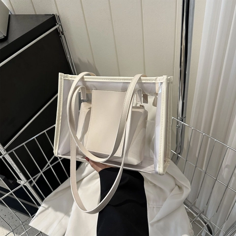 Transparente Tragetasche Klare PVC Schulterhandtasche Mit Innentasche Chic Jelly Bag Trendy Minimalistisch Für Damen