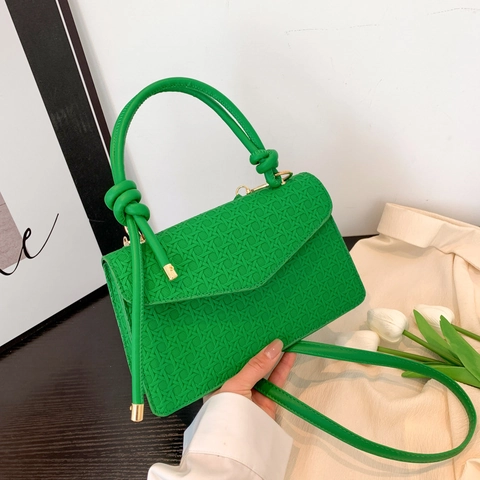 Embossed PU Leather Shoulder Bag With Knot Handle Retro Envelope Flap Crossbody Handbag For Women