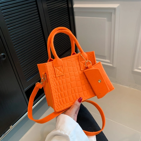 Damen Filz Handtasche Schulter Umhängetasche Mit Beutel Krokodil Muster Kleine Quadratische Tote Mode Vielseitig