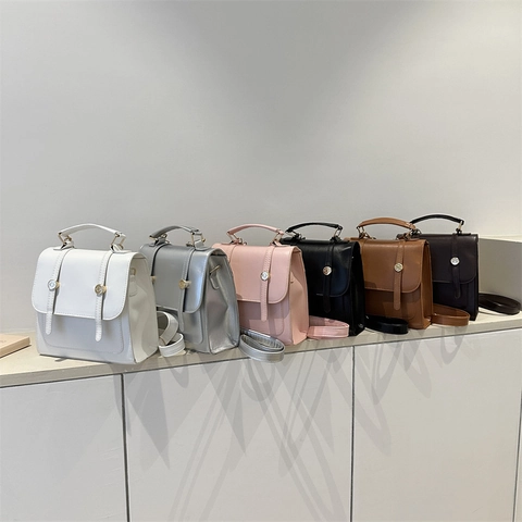 Mini Sac À Dos Sac À Main Cuir PU Style Britannique Rétro À Rabat Boucles Métalliques Dorées Pour Femmes Étudiantes