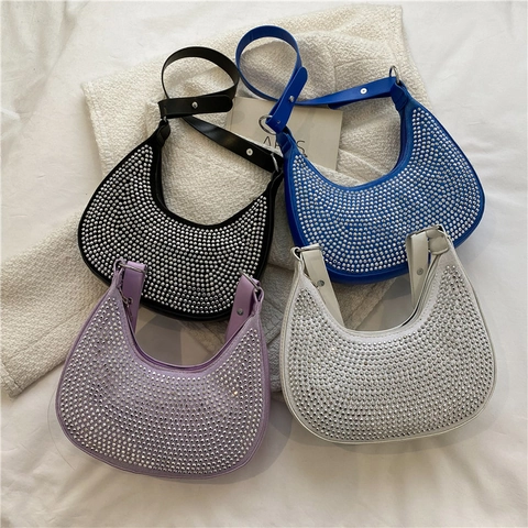 Sac Sous Le Bras En Strass Cuir PU Demi Lune Hobo Sac À Épaule Pour Femmes Accessoire De Mode De Fête