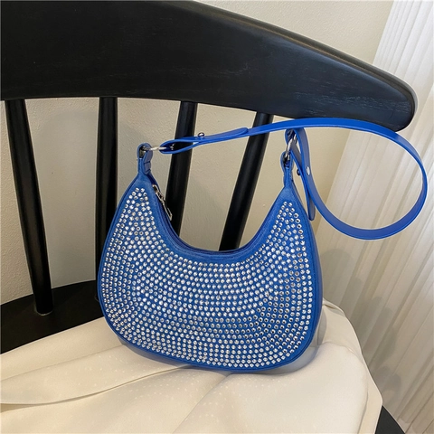 Sac Sous Le Bras En Strass Cuir PU Demi Lune Hobo Sac À Épaule Pour Femmes Accessoire De Mode De Fête