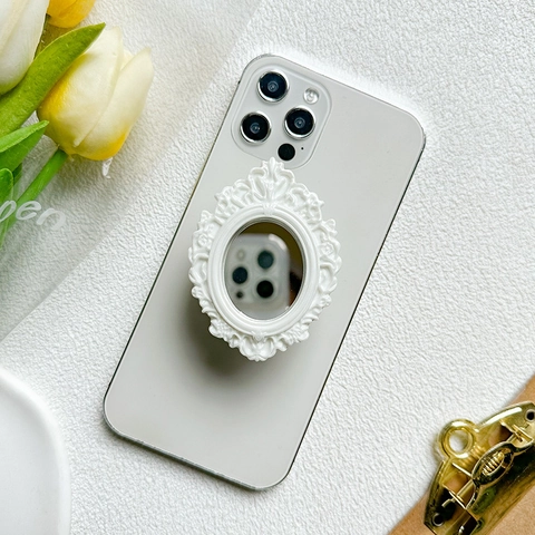 Handyhalterung Mit Schminkspiegel Barock Geprägt Vintage Ästhetik Ausziehbarer Fingerhalter Für Smartphone
