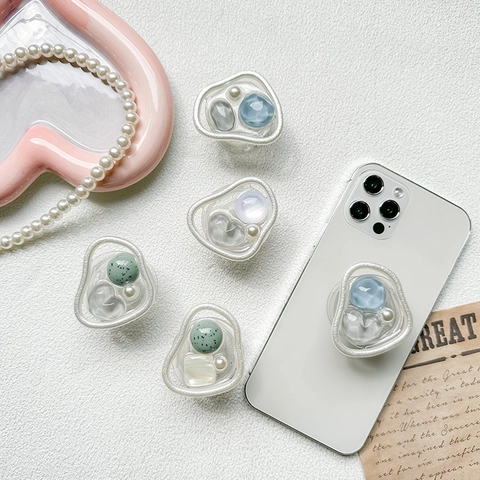 Supporto Per Telefono Airbag Grip Resina Imitazione Perla Artificial Gemma Stile Ins Coreano Design Irregolare Supporto Pieghevole