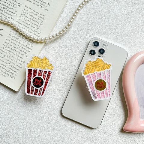 Supporto Telefono Cuscino Aria Forma Popcorn Acrilico Glitter Sabbie Mobili Supporto Scrivania Griptok Accessorio Carino