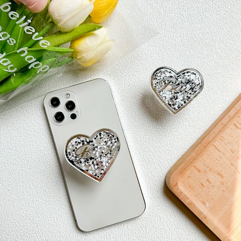 Supporto Telefono Cuore Sabbie Mobili Liquide Stelle Paillettes Acrilico Adesivo Pieghevole Stile Coreano