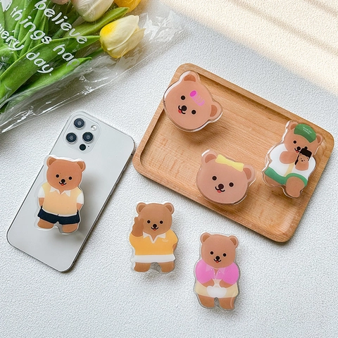 Soporte Para Móvil De Oso De Dibujos Animados Acrílico Grip Tok Plegable Para Teléfonos Soporte Universal De Escritorio