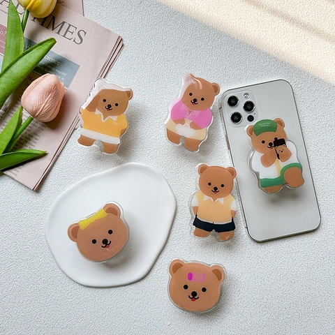 Soporte Para Móvil De Oso De Dibujos Animados Acrílico Grip Tok Plegable Para Teléfonos Soporte Universal De Escritorio
