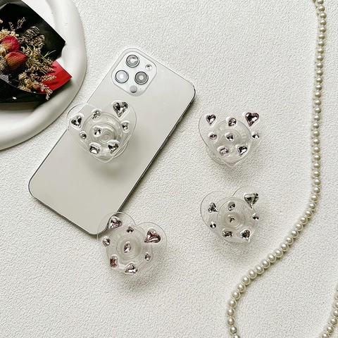 Impugnatura Per Telefono Espandibile A Forma Di Cuore Acrilico Trasparente Strass Scintillante Supporto Da Tavolo Stile Ins