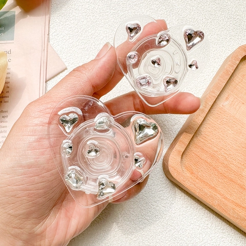 Impugnatura Per Telefono Espandibile A Forma Di Cuore Acrilico Trasparente Strass Scintillante Supporto Da Tavolo Stile Ins