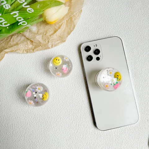 Süße Transparente Handyhalterung Ausziehbarer Sockel Mit Glitzer Stern Gänseblümchen Erdbeere Smiley Für Smartphones