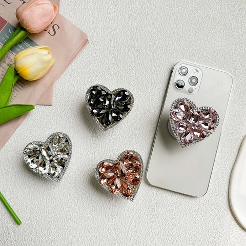 Supporto Per Telefono Cuore Lega Strass Cristallo Lusso Pieghevole Telescopico Per Smartphone Accessori Scintillanti
