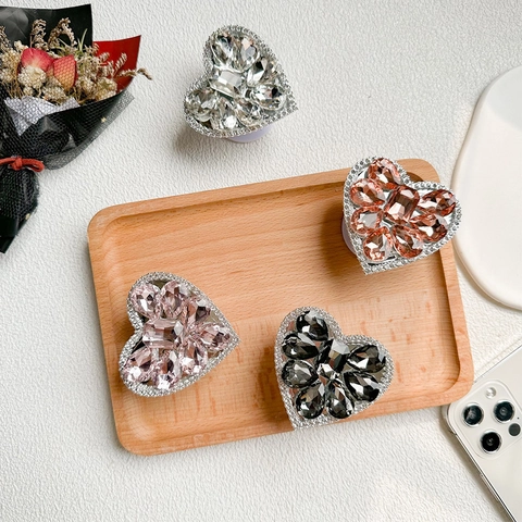 Supporto Per Telefono Cuore Lega Strass Cristallo Lusso Pieghevole Telescopico Per Smartphone Accessori Scintillanti
