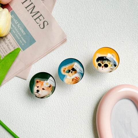 Supporto Espandibile Rotondo Per Cellulare Pieghevole Acrilico Epossidico Animale Cartone Cane Gatto Orso Accessorio Scrivania
