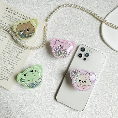 Supporto Per Impugnatura Del Telefono Cartone Animato Animale Retrattile Supporto Pieghevole Acrilico Sabbie Mobili Stella Scintillante