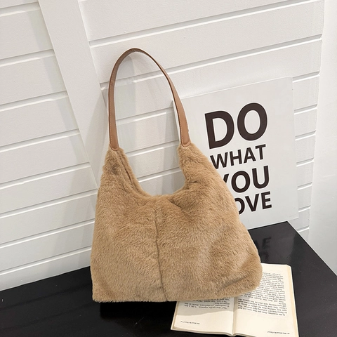 Bolso Tote de Felpa Vintage de Gran Capacidad para Mujer Bolso de Hombro de Piel Sintética Minimalista Moda de Otoño Invierno
