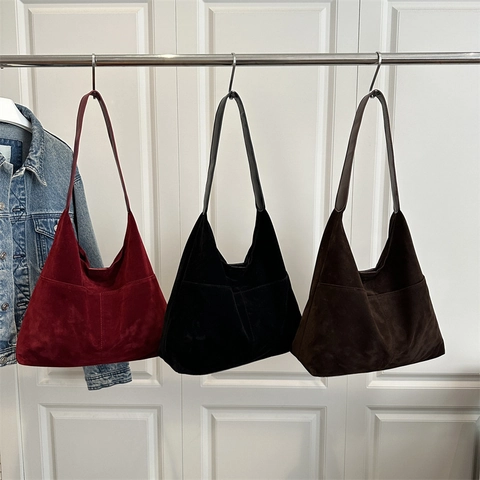 Grote Draagtas Suède Minimalistisch Retro Schoudertas Hobo Handtas Met Magneetsluiting Voor Dames Woon-Werkverkeer