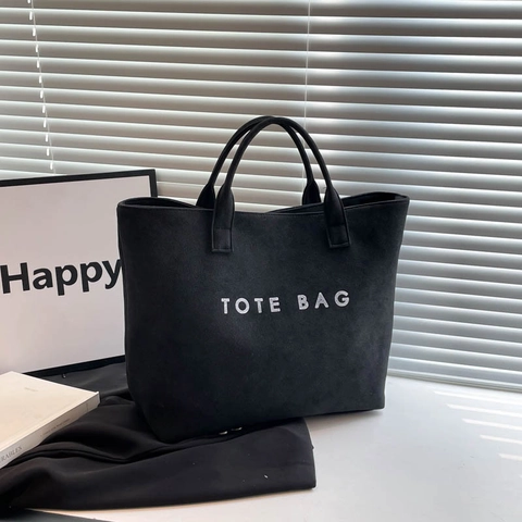 Grote Capaciteit Suede Textuur Tote Bag Minimalistische Letter Print Commuter Handtas Voor Vrouwen Vintage Stijl