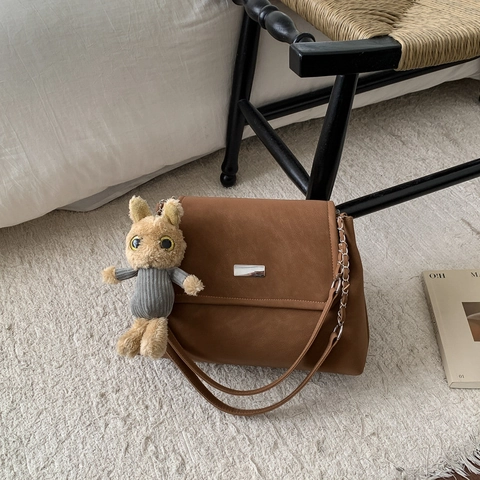 Borsa a Tracolla Retrò Minimalista in Pelle PU Opaca Con Patta Per Donna Sofisticata Borsa Messenger Quadrata Con Catena in Metallo