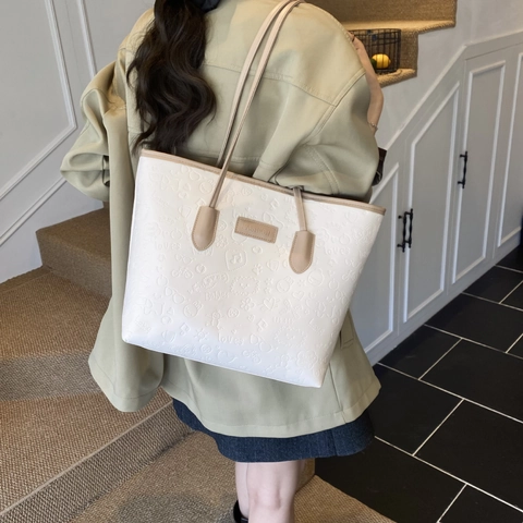 Borsa Tote Da Donna In Pelle PU Grande Capacità Motivo Cartoni Animati A Rilievo Finiture A Contrasto Borsa A Tracolla Moda