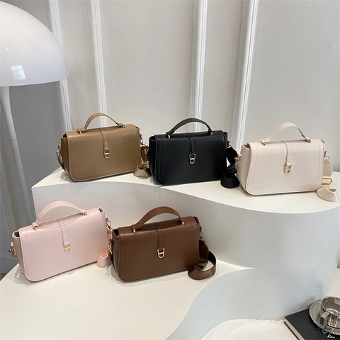 Borsa a Spalla in Pelle PU da Donna Borsa a Tracolla Piccola Quadrata di Moda Borsa a Mano Minimalista Con Tracolla Larga