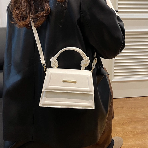 Elegante Damen PU Leder Kleine Quadratische Handtasche Mit Schickem Knotengriff Gold Metall Dekor Vielseitige Umhängetasche