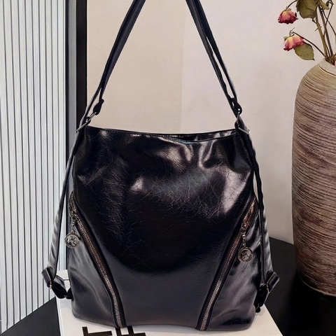 Vintage PU Leather Large Capacity Shoulder Bag And Backpack For Women With Dual Zippers And Kangaroo Pendant Decor