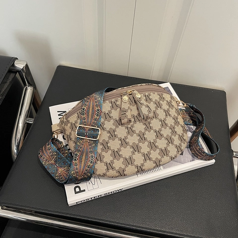 Borsa A Tracolla Vintage Con Stampa Monogramma M Marsupio In Pelle PU Retrò Con Ampia Tracolla Etnica Borsa A Bandoliera