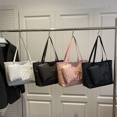 Borsa Tote Donna Pelle PU Monogramma Lettera M Grande Capacità Pendolare Borsa A Spalla Con Sotto-Borsa
