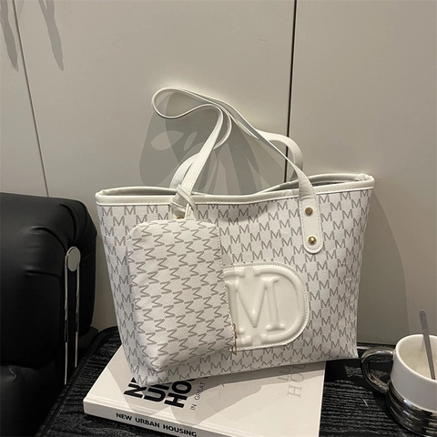 Sac Cabas Et Pochette Pour Femmes En Cuir PU Imprimé Monogramme Lettre M Grande Capacité Rétro Décontracté Sac À Épaule