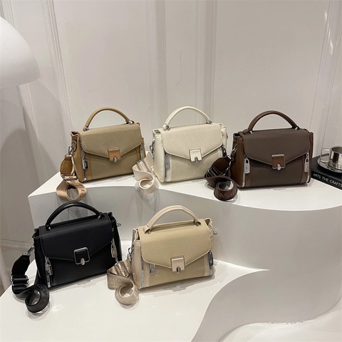 Dames Retro PU Leer Kleine Vierkante Tas Patchwork Schoudertas Met Brede Letterriem Mode Crossbody Handtas Voor Dagelijks Woonwerkverkeer
