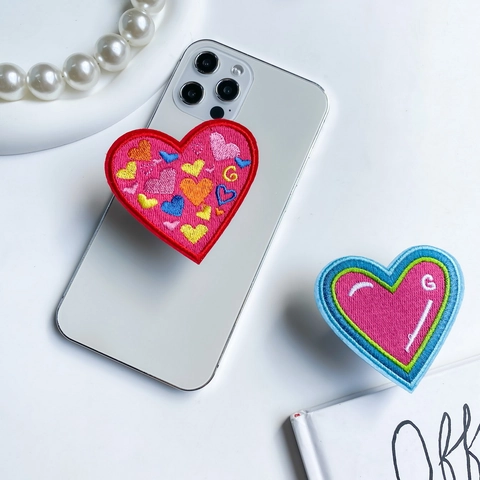 Supporto Per Telefono Ricamato In Tessuto A Forma Di Cuore Espandibile Pieghevole Motivo Cuore Colorato Carino