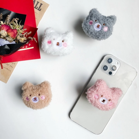 Griptok De Teléfono De Oso De Peluche Soporte De Agarre Plegable Expandible Cara De Animal De Dibujos Animados Bordado Lindo Soporte Universal