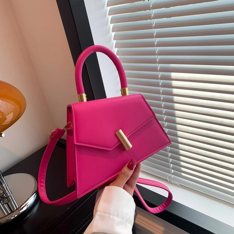Women Geometric Trapezoid Handbag PU Leather Minimalist Chic Crossbody Bag With Top Handle And Gold Lock For Daily Use