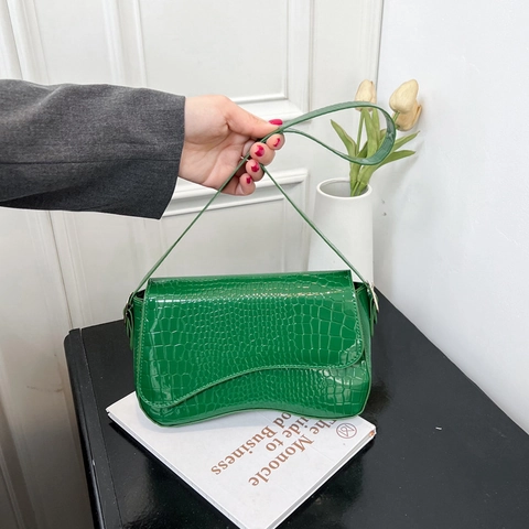 Borsa Sotto Braccio in Stile Francese con Motivo Coccodrillo Donna Pelle PU Patta Asimmetrica Borsa a Tracolla Versatile