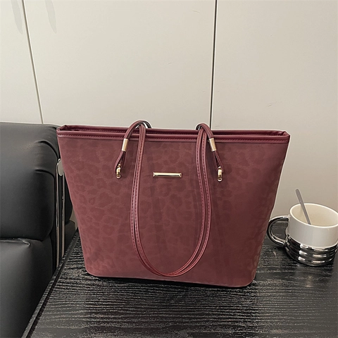 Tragetasche Mit Leopardendruck Große Kapazität Schulterhandtasche Retro Wildlederoptik Einfache Urbane Pendler Für Damen