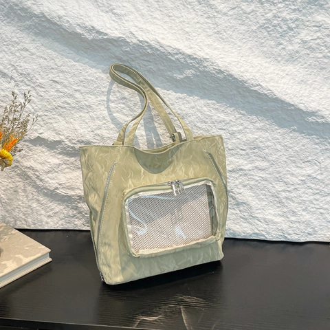 Bolso Tote Ita Bag de Gran Capacidad para Mujer Bolso de Hombro de PU Minimalista Con Ventana Transparente para DIY Dibujos Animados