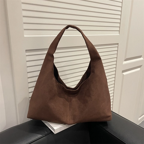 Vintage Women Matte Hobo Bag Large Capacity Suede Texture Minimalist Shoulder Underarm Tote