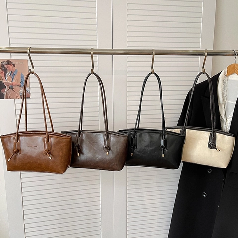 Bolso Tote De Cuero PU Retro Correa De Hombro Anudada Bolso De Mano Minimalista Para Mujer Para El Trabajo Diario