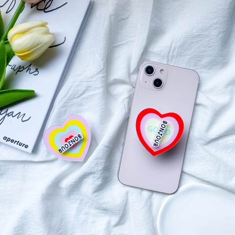 Heart Shaped Phone Griptok Rotating Expanding Stand Acrylic Bonjour Letter Gradient Color Cute Handheld Holder
