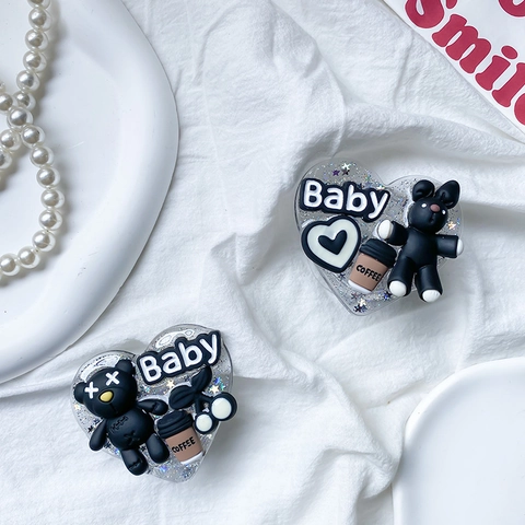 Heart Shaped Glitter Resin Phone Griptok Stretchable Adhesive Cartoon Bear Rabbit Baby Coffee Decor Desktop Stand