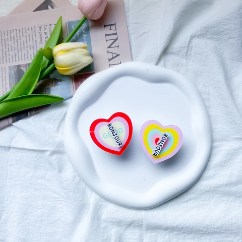 Heart Shaped Phone Griptok Rotating Expanding Stand Acrylic Bonjour Letter Gradient Color Cute Handheld Holder