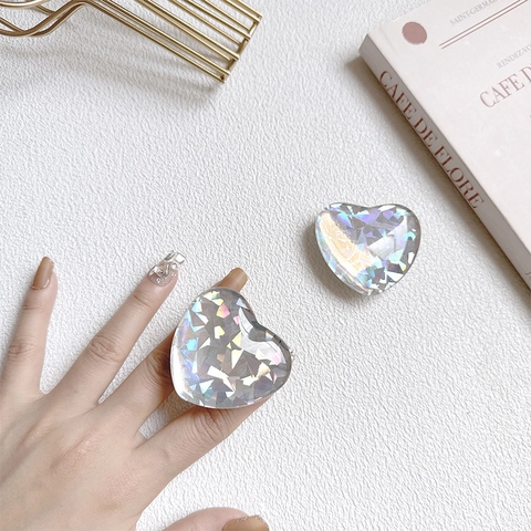 Holografische Laser Herz Handy Griff Expandierbar Kunststoff Kristall Pailletten Faltbarer Smartphone Ständer Für Handyrückseite